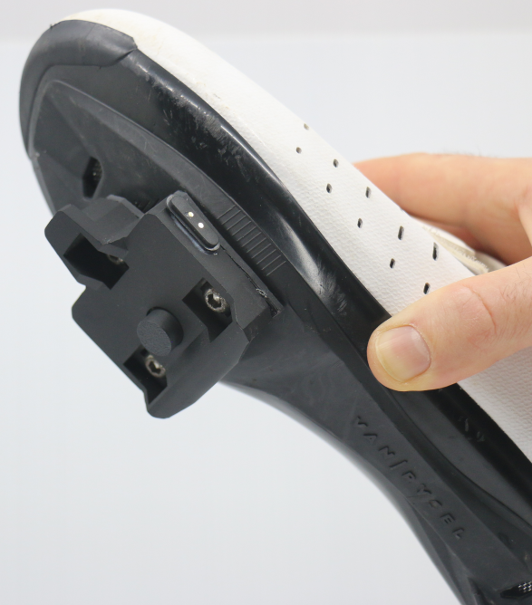 CycloWatt mounted on cycling shoe